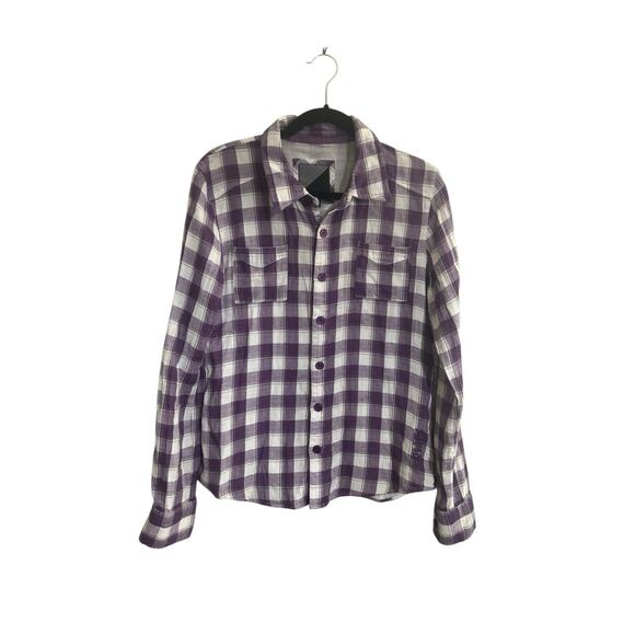 Volcom Womens Medium Cotton Purple Plaid Luna Long Sleeve Button Top #5650 - Picture 1 of 15